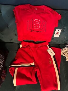 Champion Red Kids' Sweatpants & USA Tee Set